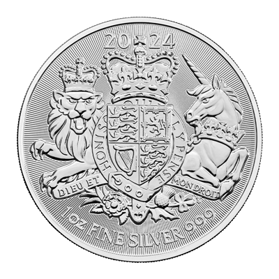 A picture of a 1 oz Royal Arms Silver Coin (2024)